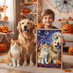 Personalized Modern Pet Portrait Wrapped or Floating Frame Canvas Prints with Name Living Room Decor Ship from USA Halloween Gift for Pet Lovers