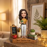 Personalised Teach Love Inspire Book Pencil Photo Wooden Figurine with Text Back to School Teacher's Day Gift for Teacher