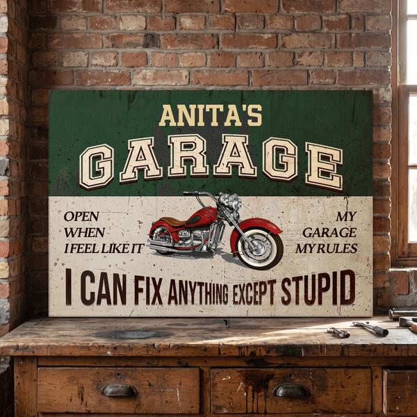 Personalized I Can Fix Anything Except Stupid Garage Canvas Prints with Name Garage Decor Ship from USA Birthday Gift for Car Motorcycle Lovers