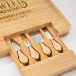 Personalized Wreath House Element Bamboo Cutting Board with Name Date and Drawer Housewarming Anniversary Gift for Family