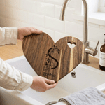 Personalized Floral Minimalist Line Initial Name Heart Cutting Board with Knife and Fork Wedding Party Housewarming Gift for Newlyweds Family