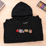 Personalized Embroidered Apple Theme Multicolor Sweatshirt Hoodie with Title & Surname Daily Wear Back to School Teacher's Day Gift for Teacher