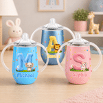 Personalized Cute Cartoon Animals Pattern Star Flower Cloud 10 oz Sippy Cup with Name and Initial Kindergarten Birthday Gift for Kids