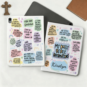 Personalised Colourful Bible Affirmations Pad Case Protective Cover for iPad with Name Baptism Birthday Gift for Christian
