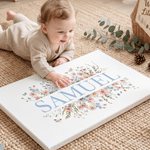 Personalized Watercolor Flower Canvas Print with Name Wall Decor Ship from USA Birthday Baby Shower Gift for Newborns New Parents