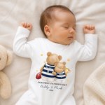 Personalized Our First Father's Day Footy Jersey Bear 100% Cotton Baby Bodysuit Romper T-shirt with Name and Number Father's Day Gift for Men Newborns