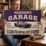 Personalized I Can Fix Anything Except Stupid Garage Canvas Prints with Name Garage Decor Ship from USA Birthday Gift for Car Motorcycle Lovers