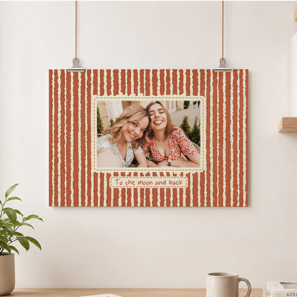 Personalised Multicolour Retro Stripes Photo Canvas Poster Framed Frameless Painting with Name and Text Wall Decor Birthday Gift for Family Friends