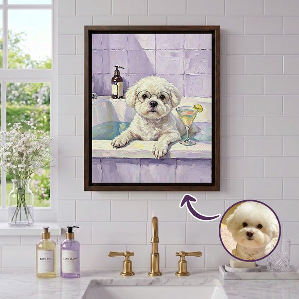 Personalized Pet Bath Photo Commemorate Framed Canvas Print Wall Decoration Bathroom Ship from USA Anniversary Birthday Gift for Pet Owner