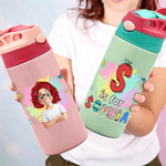 Personalized Cute Cartoon Character Multicolor 12 oz Insulated Kid Water Bottle with Name Birthday Back to School Gift for Boys Girls