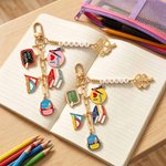 Personalised School Theme Book Ruler Charm Keychain with Name Back to School Birthday Gift for Kids