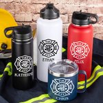 Personalized Stainless Steel  Engraved Firefighters Badge Coffee Mug Water Bottle with Name Birthday Gift for Firefighter
