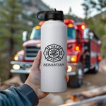 Personalized Stainless Steel  Engraved Firefighters Badge Coffee Mug Water Bottle with Name Birthday Gift for Firefighter