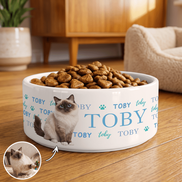 Personalised Cute Pet Photo Paw Print Ceramic Pet Bowl with Name Daily Use Pet Birthday Gift for Pet Owners