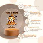 Personalised Halloween Dog Acrylic LED Night Light with Name and Wooden Base Room Decor Halloween Gift for Kids