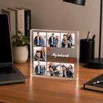 Personalized 7 Photos Transparent Square Acrylic Plaque with Name Anniversary Birthday Gift for Husband Wife