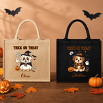 Personalized Trick or Treat Cute Cartoon Pumpkin Witzard Dog Tote Bag with Name Halloween Gift for Boys Girls