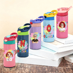 Personalized Cute Cartoon Character Multicolor 12 oz Insulated Kid Water Bottle with Name Birthday Back to School Gift for Boys Girls
