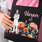 Personalised Doctor Nurse Photo Birth Flower Large Capacity Tote Bag with Name and Mesh Pockets Week Nurse Appreciation Gift for Medical Staff
