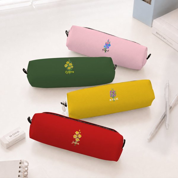 Personalized Multicolour Birth Flower Pencil Case Pouch with Name School Supply Back to School Birthday Gift for Students Teachers Colleagues