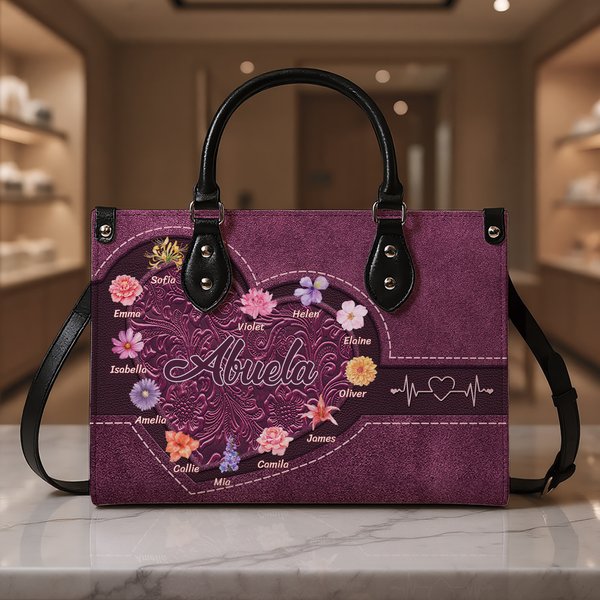 Bolso tote grande personalizado con flor de nacimiento vintage de 1 a 12 nombres y correa regalo de cumpleaños aniversario y navidad para mujer