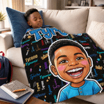 Personalized Colorful Photo Word Cloud Large Soft Throw Blanket with Name Home Decor Birthday Gift for Kid