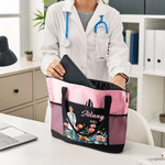 Personalised Doctor Nurse Photo Birth Flower Large Capacity Tote Bag with Name and Mesh Pockets Week Nurse Appreciation Gift for Medical Staff