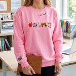 Personalized Embroidered Apple Theme Multicolor Sweatshirt Hoodie with Title & Surname Daily Wear Back to School Teacher's Day Gift for Teacher
