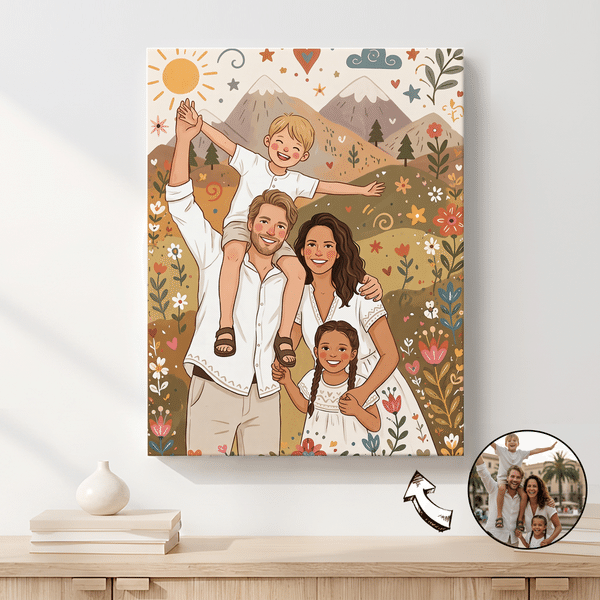 Personalised Folk Art Style Photo Large Canvas Prints Home Decor Ship from USA Birthday Anniversary Housewarming Gift for Family Friends