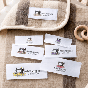 Personalised Sewing Machine Birth Flower 100% Cotton Sewing Labels with Text Clothing Handmade Item 15 Pcs Birthday Gift for DIY Craft Lovers