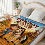 Personalised Western Cowboy Photo Horse Pattern Soft Tassel Throw Blanket with Name Home Decor Daily Use Birthday Gift for Kids