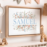 Personalized Watercolor Flower Canvas Print with Name Wall Decor Ship from USA Birthday Baby Shower Gift for Newborns New Parents
