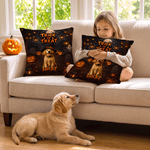 Spersonalizowana poszewka na poduszkę dekoracyjną z wizerunkiem zwierzęcia w czapce czarownicy na Halloween oraz imieniem – element wystroju wnętrz, prezent na imprezę halloweenową dla miłośników zwie