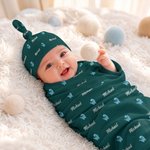 Personalizzato Multicolore Calcio Cuore Carino Animale Morbido Swaddle e Cappello Nodo con Nome Baby Shower Regalo di Compleanno per Neonati