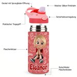 Personalisierte Kinder-Trinkflasche | Edelstahl-Isolierbecher | mit Cartoon-Figur und Namen | mit Silikonstrohhalm | Geschenk für Jungen und Mädchen