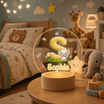 Personalized Cute Animal Insect Initial LED Night Light with Wooden Base and Name Home Decor Back to School Birthday Gift for Children