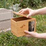 Personalized Paw Print Wooden Pet Cremation Urn Ash Box with Photo and Engraved Name Memorial Sympathy Gift for Pet Owners Lovers