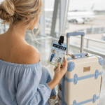 Personalisiertes Kofferanhänger mit Cartoon-Figur (Rückansicht) und Namen – Reiseaccessoire und Geburtstagsgeschenk für Reisende, Familie und Freunde