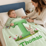 Personalized Cartoon Animal Initial Kids Soft Throw Blanket with Name Daily Use Home Decor Birthday Gift for Kids Boys Girls