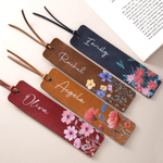Personalized Multicolor Birth Flower PU Leather Bookmark with Name Reading Birthday Gift for Book Lovers Bookworms