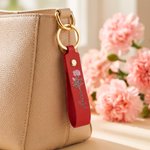 Personalised Birth Flower PU Leather Multicolour Keychain with Name Wedding Party Birthday Anniversary Gift for Her