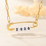Personalized Dainty Y2K Fashion Style Zodiac Bead Safety Pin Necklace with Number and Initial Anniversary Birthday Gift for Girls