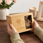 Personalized Paw Print Wooden Pet Cremation Urn Ash Box with Photo and Engraved Name Memorial Sympathy Gift for Pet Owners Lovers