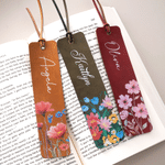 Personalized Multicolor Birth Flower PU Leather Bookmark with Name Reading Birthday Gift for Book Lovers Bookworms