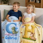 Personalized Cartoon Animal Initial Kids Soft Throw Blanket with Name Daily Use Home Decor Birthday Gift for Kids Boys Girls