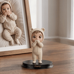 Personalized 3D Photo Baby Figurine with Text and Wooden Base Bedroom Decor Birthday Gift for New Moms Dads Parents