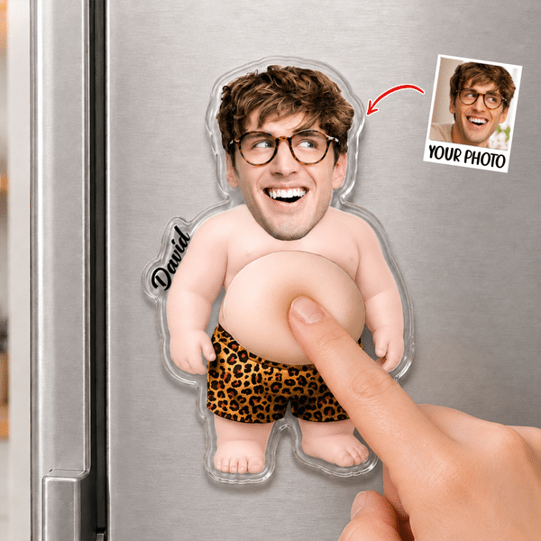Personalized Funny Silicone Belly Photo Acrylic Fridge Magnet with Name Home Decoration Birthday Anniversary Gift for Friend