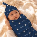 Personalizzato Multicolore Calcio Cuore Carino Animale Morbido Swaddle e Cappello Nodo con Nome Baby Shower Regalo di Compleanno per Neonati
