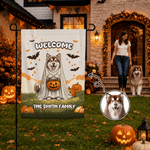 Personalised Cute Pet Photo Ghost Halloween Bat Pumpkin Garden Flag with Text Garden Decoration Halloween Gift for Gardening Lovers Pet Lovers