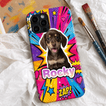 Personalized Pop Art Style Dog Cat Pet Photo Phone Case for iPhone Samsung with Name Daily Use Birthday Gift for Pet Owners Lovers
